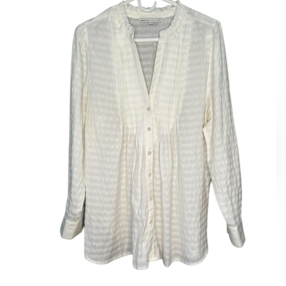 The Nines by Hatch maternity white cotton striped lightweight button-down top XL
